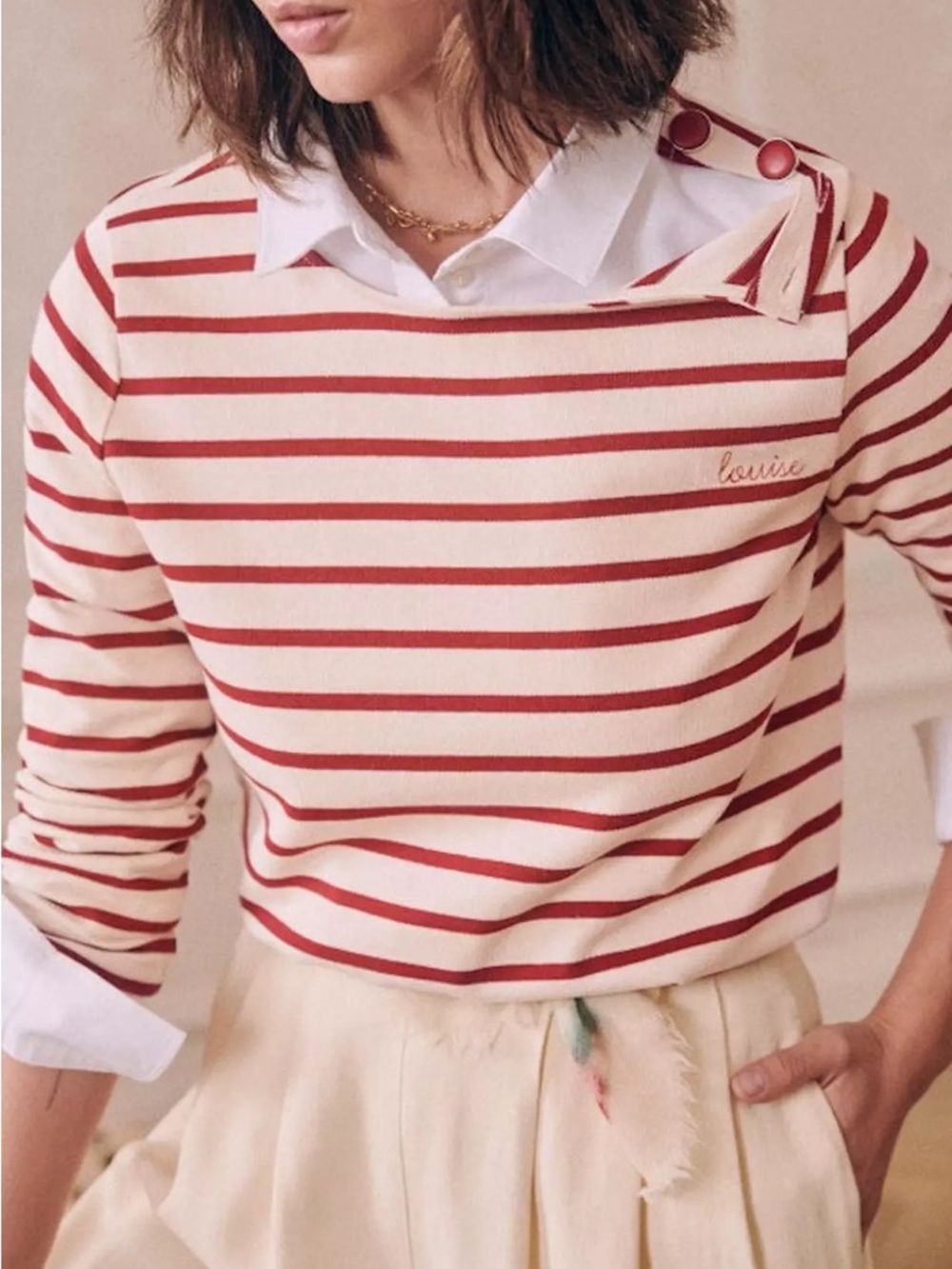 Sézane La Louvre Breton Stripe Knit Top Parisian Sailor Sweater Medium